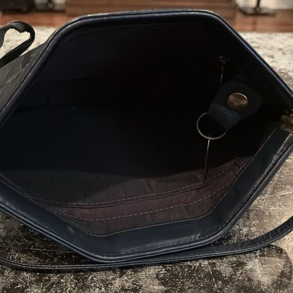 SAS Navy Blue Leather Vintage Shoulder Bag 12x9x2" - Picture 4 of 4